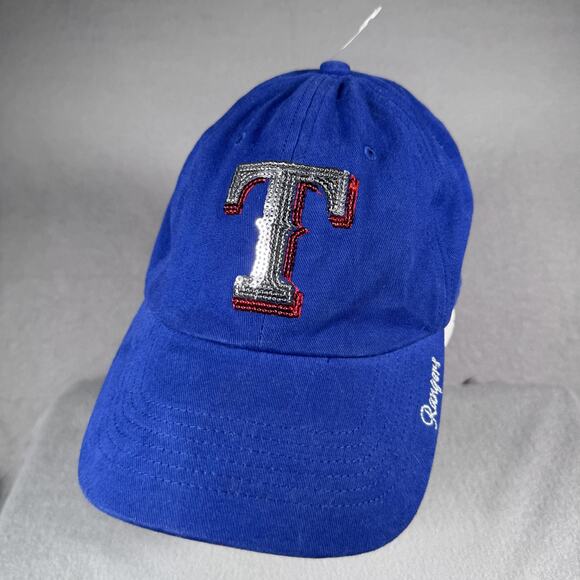 Texas Rangers Hat Cap Strap Back Womens Royal Blue MLB Baseball Sequin Logo - Picture 8 of 12